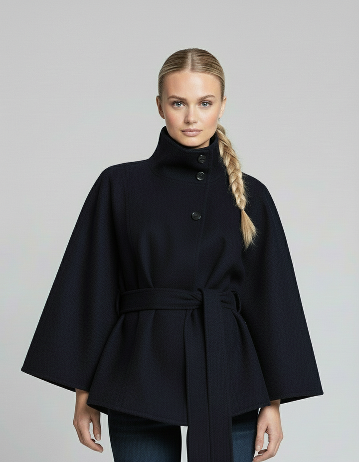 Ella | Modischer Damen Cape-Mantel mit Gürtelakzent