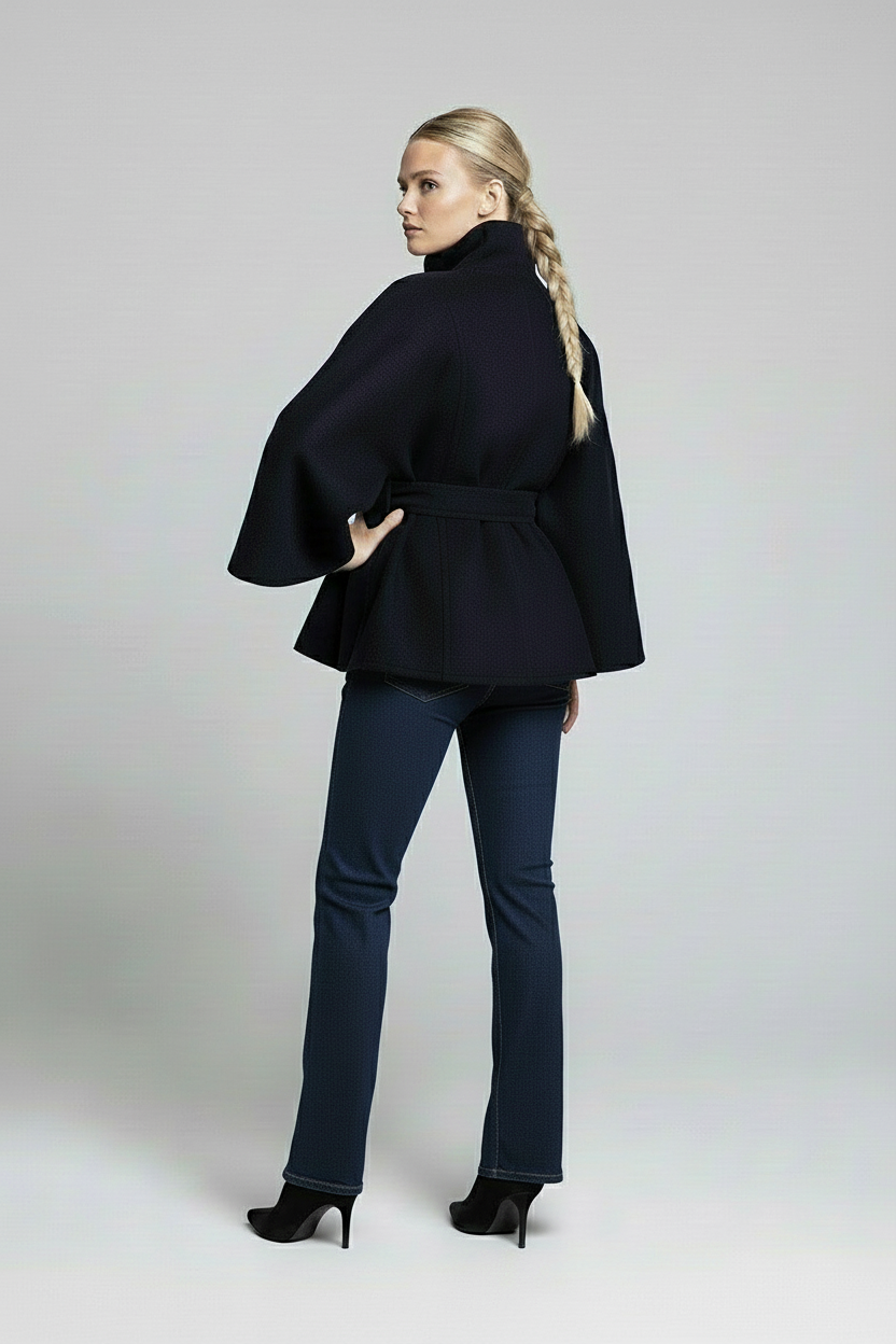 Ella | Modischer Damen Cape-Mantel mit Gürtelakzent