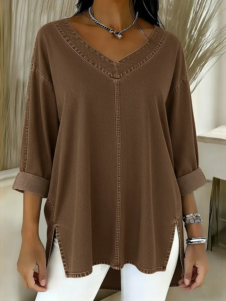 Mirela | Lockeres V-Ausschnitt Top mit Design