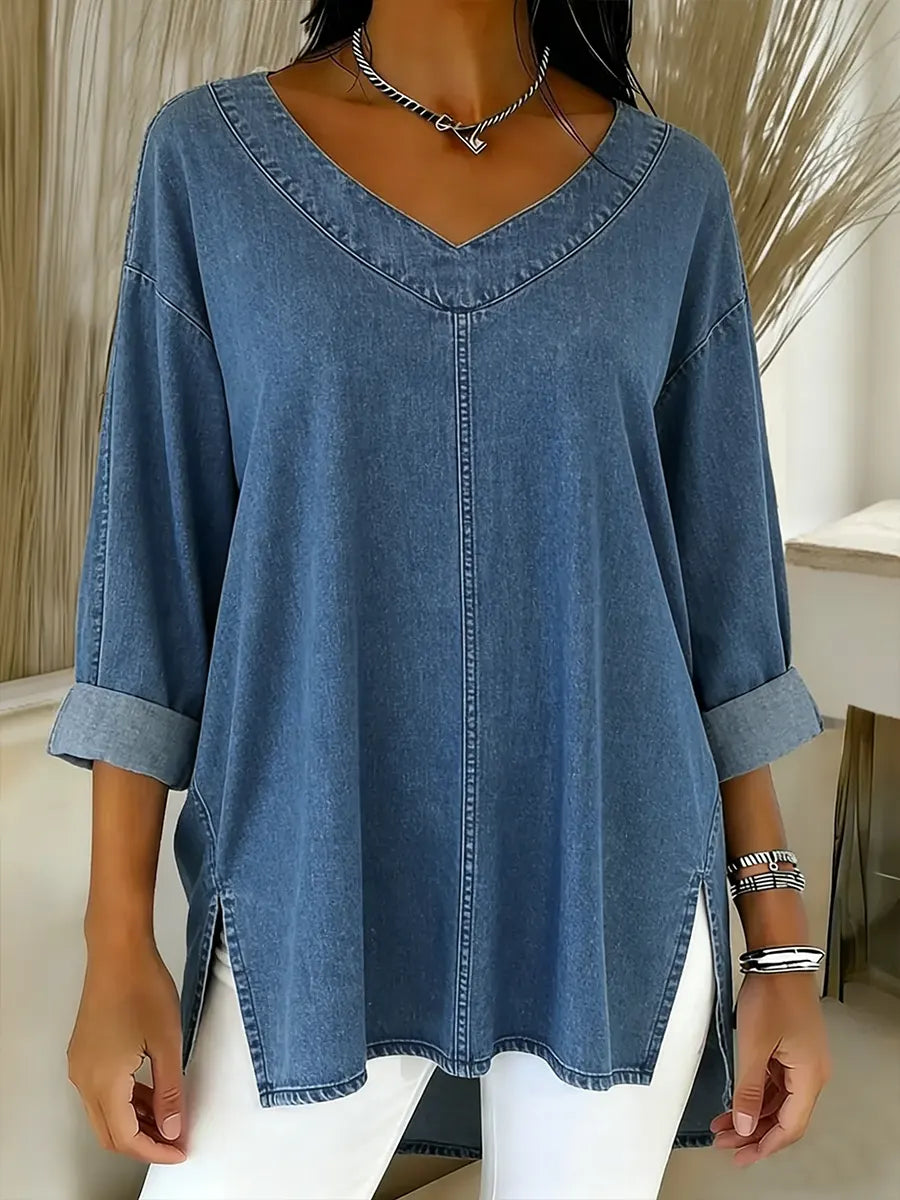 Mirela | Lockeres V-Ausschnitt Top mit Design
