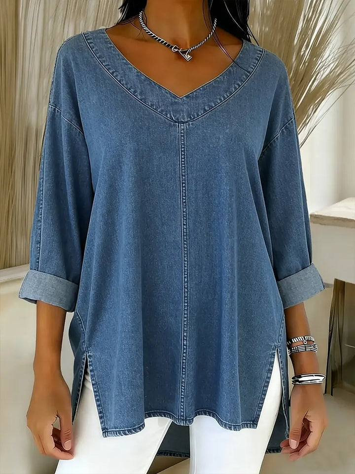 Mirela | Lockeres V-Ausschnitt Top mit Design