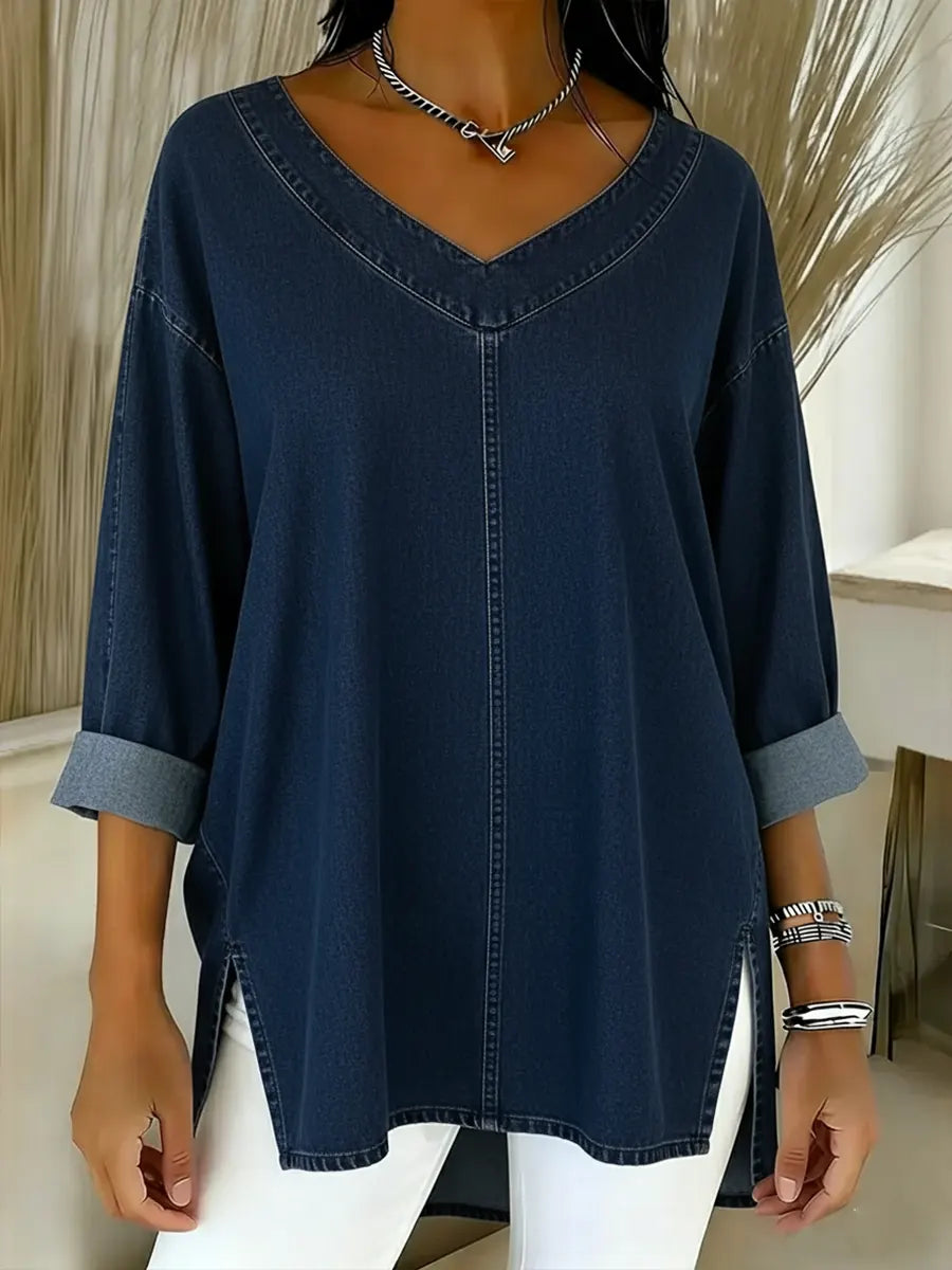 Mirela | Lockeres V-Ausschnitt Top mit Design