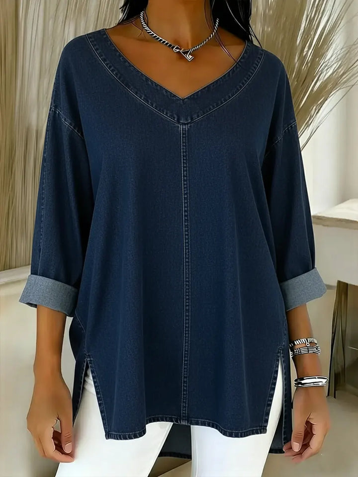 Mirela | Lockeres V-Ausschnitt Top mit Design