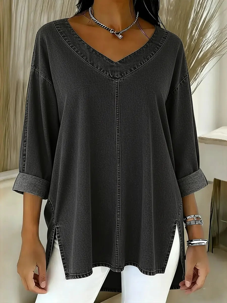 Mirela | Lockeres V-Ausschnitt Top mit Design
