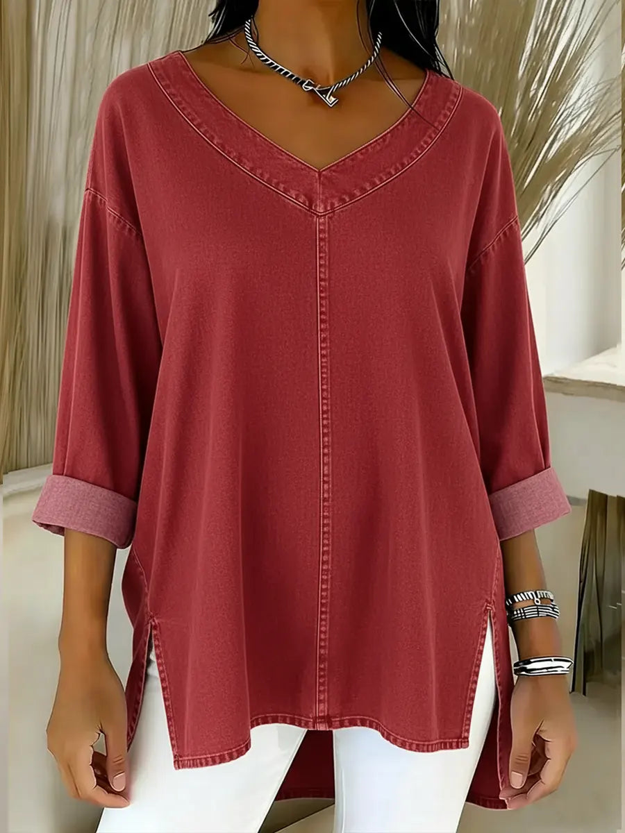 Mirela | Lockeres V-Ausschnitt Top mit Design