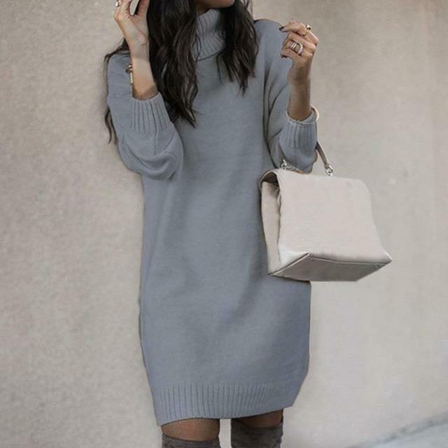 Vera | Stilvolles Damen Strickkleid mit lockerem Rollkragen