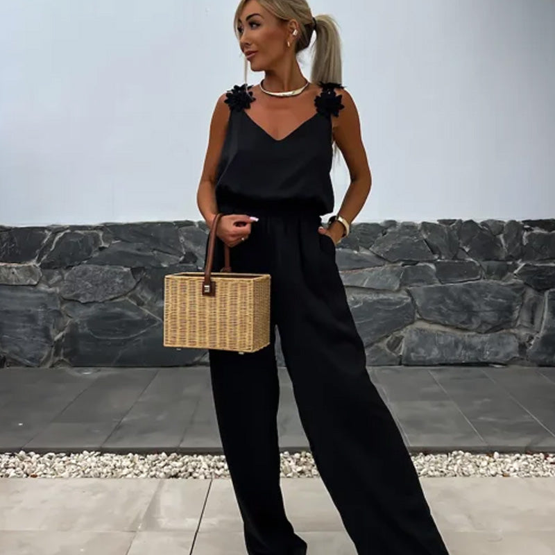 Damen-Jumpsuit ärmellos mit weitem Bein und Stil