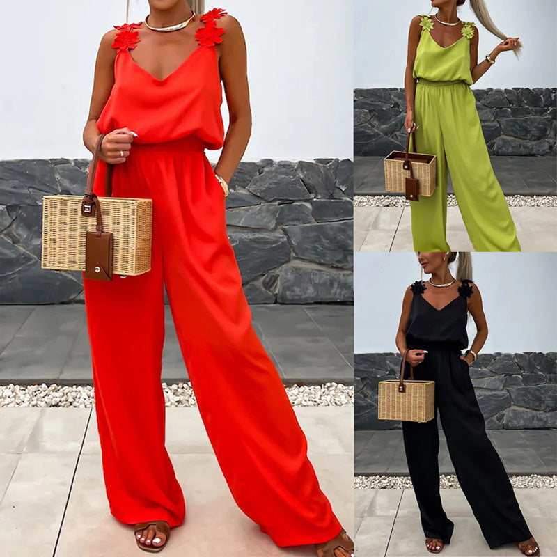 Damen-Jumpsuit ärmellos mit weitem Bein und Stil