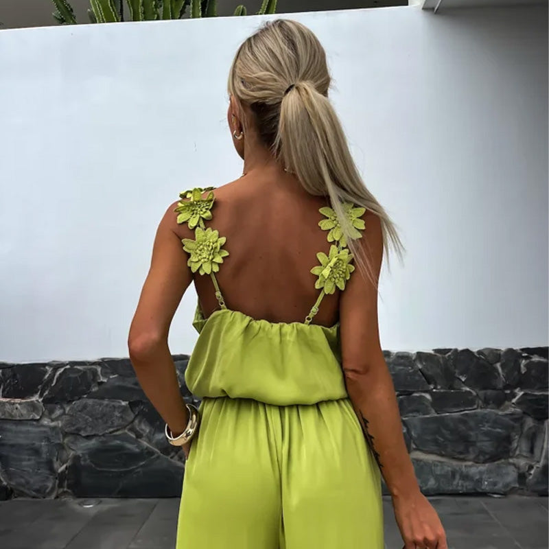Damen-Jumpsuit ärmellos mit weitem Bein und Stil