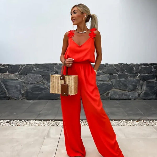 Damen-Jumpsuit ärmellos mit weitem Bein und Stil