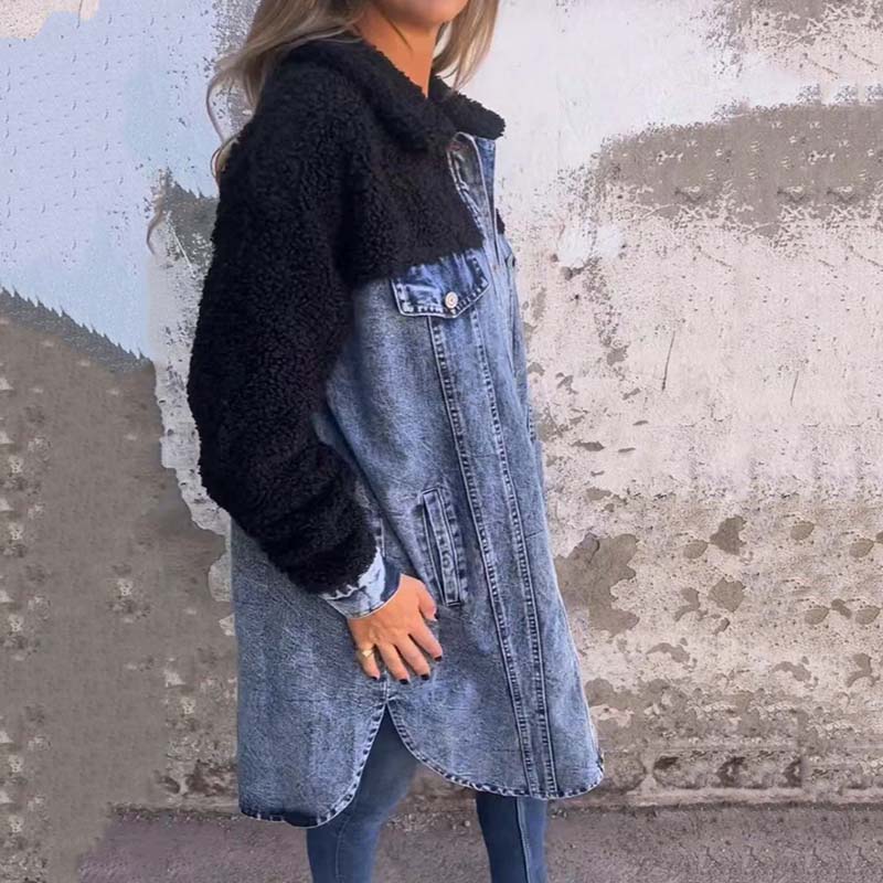 Anna | Lange Hemdjacke aus Denim mit Taschen