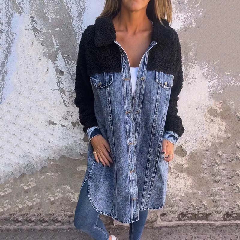 Anna | Lange Hemdjacke aus Denim mit Taschen