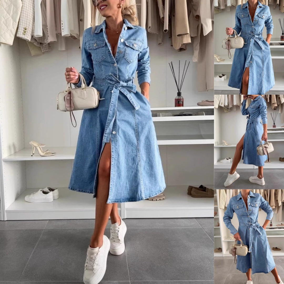 Sofia | Denim Maxi Kleid Damen mit langen Ärmeln