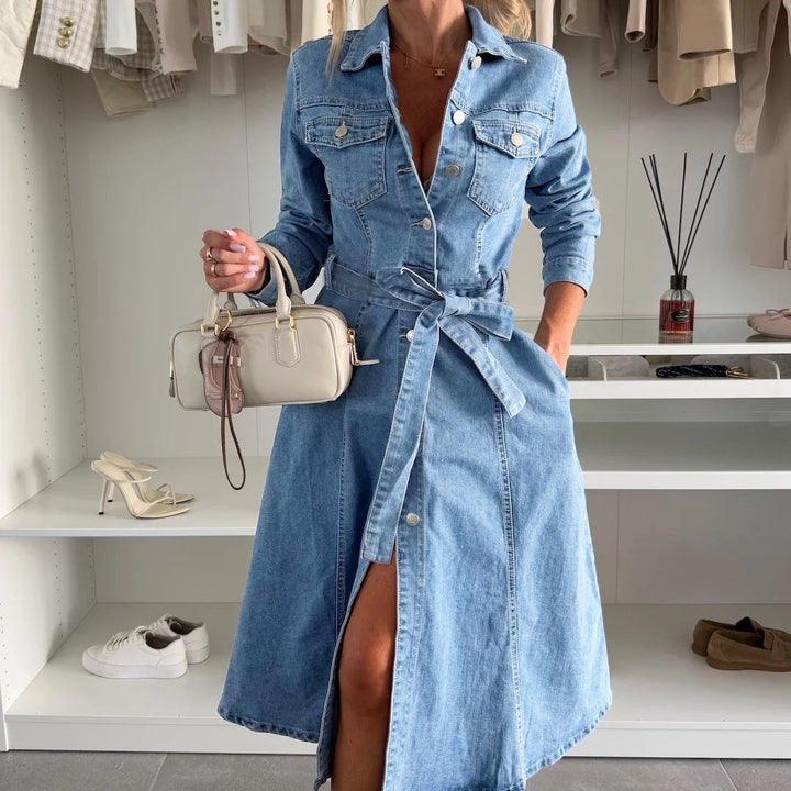Sofia | Denim Maxi Kleid Damen mit langen Ärmeln