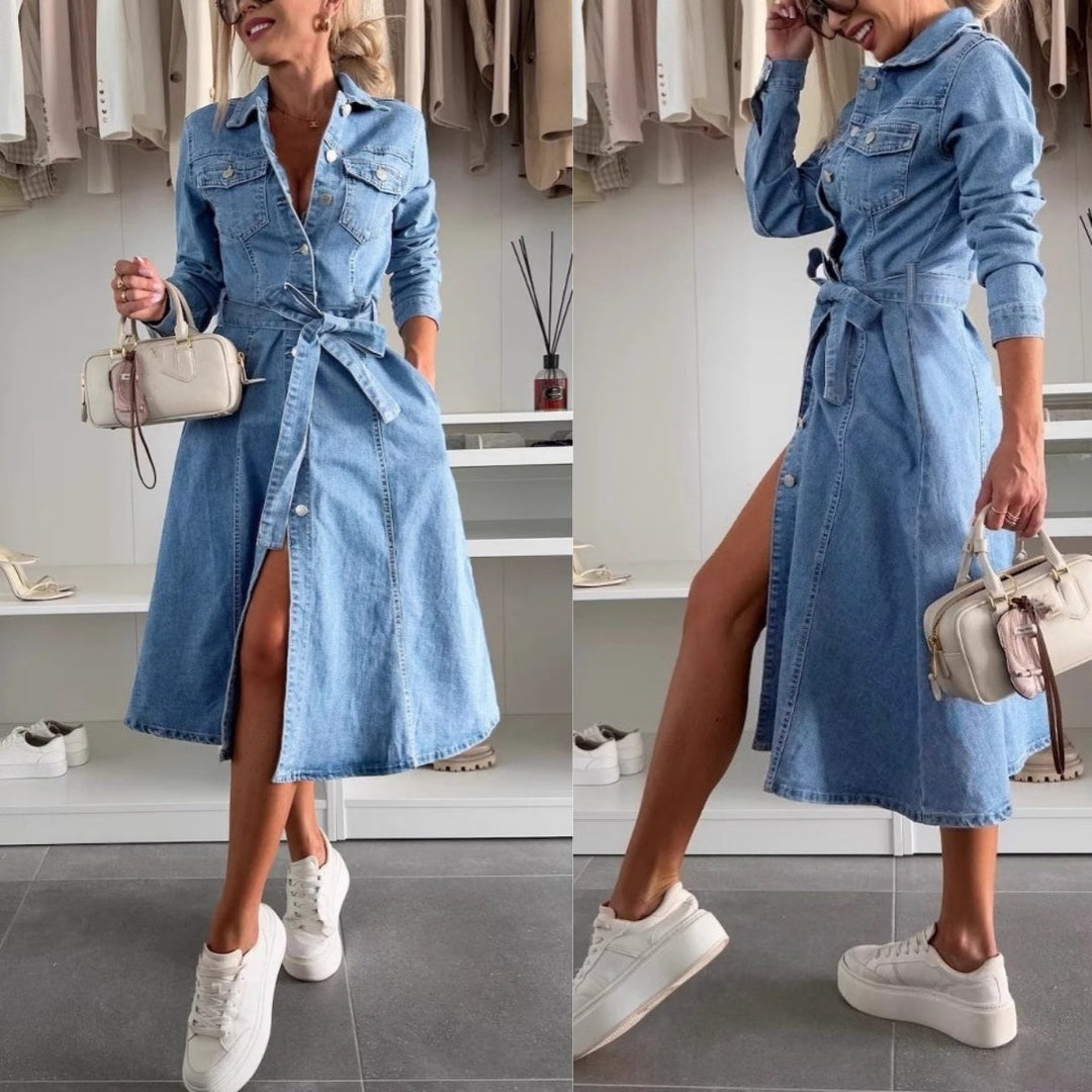 Sofia | Denim Maxi Kleid Damen mit langen Ärmeln