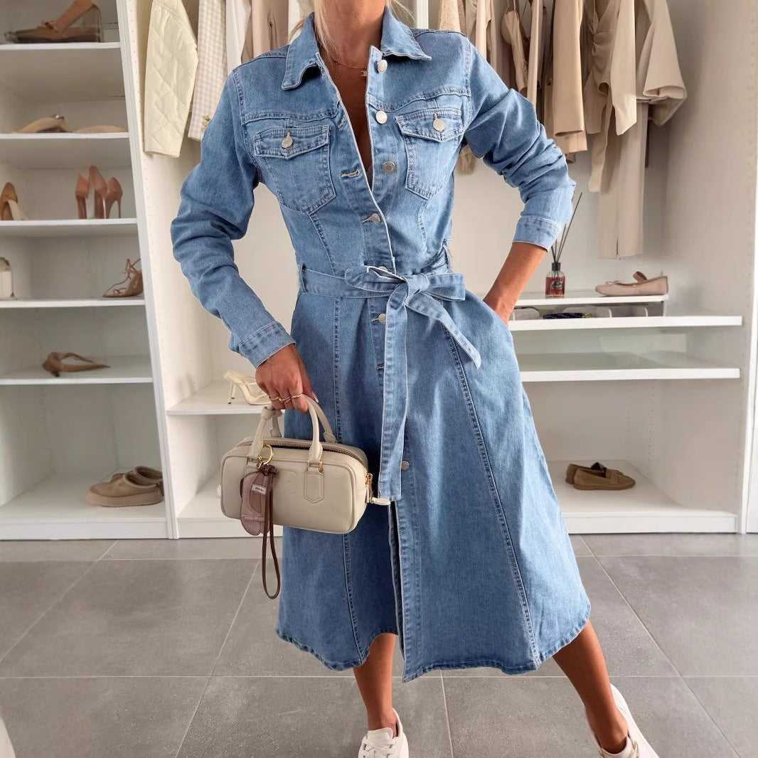 Sofia | Denim Maxi Kleid Damen mit langen Ärmeln