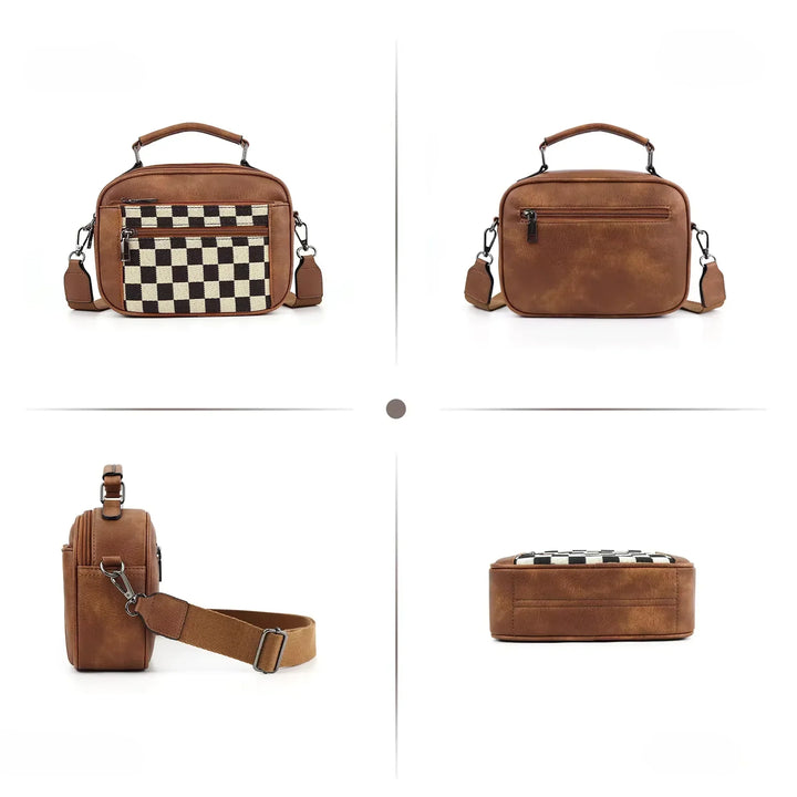 Nina | Stylishe Damen Schultertasche mit Schachbrettmuster