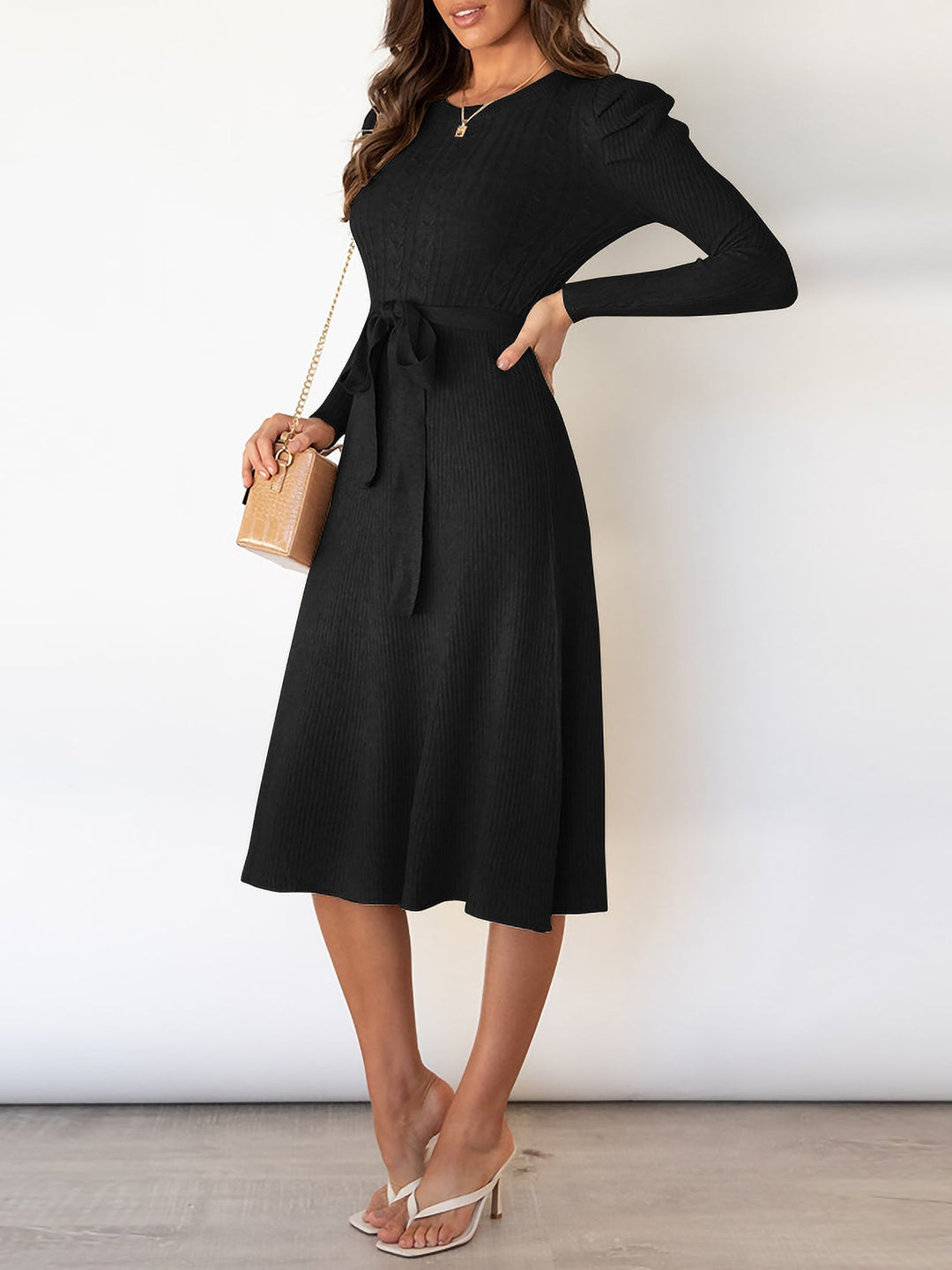 Zoe | Midi-Kleid mit Puffärmeln im Vintage-Look